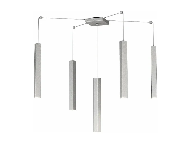 Square Tube Sospensione 5 Luci Grigio Cavo Cm.250 Con Base