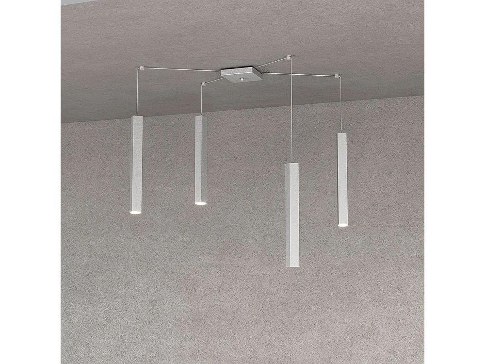 Square Tube Sospensione 4 Luci Grigio Cavo Cm.250 Con Base