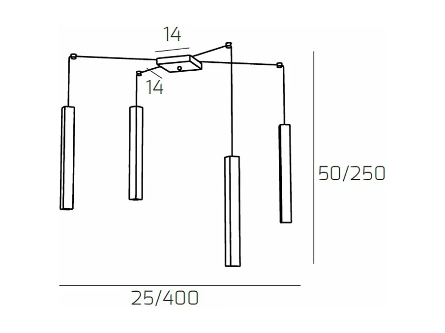 Square Tube Sospensione 4 Luci Grigio Cavo Cm.250 Con Base