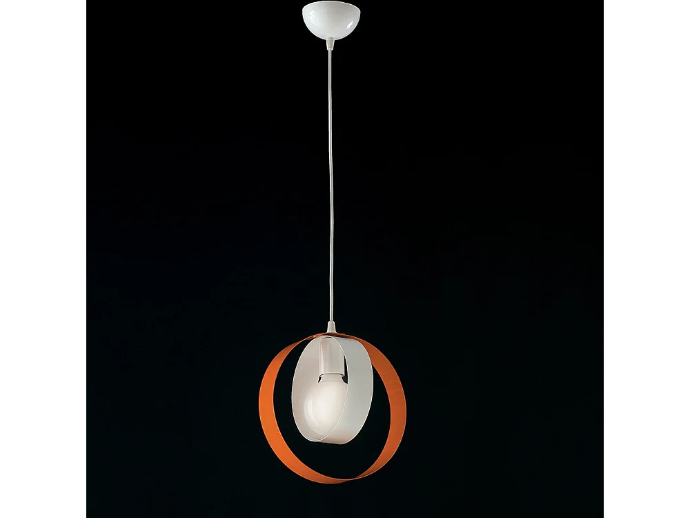 Sospensione Moderna 1 Luce Cerchi Ferro Bianco e Arancio Serie Bolla