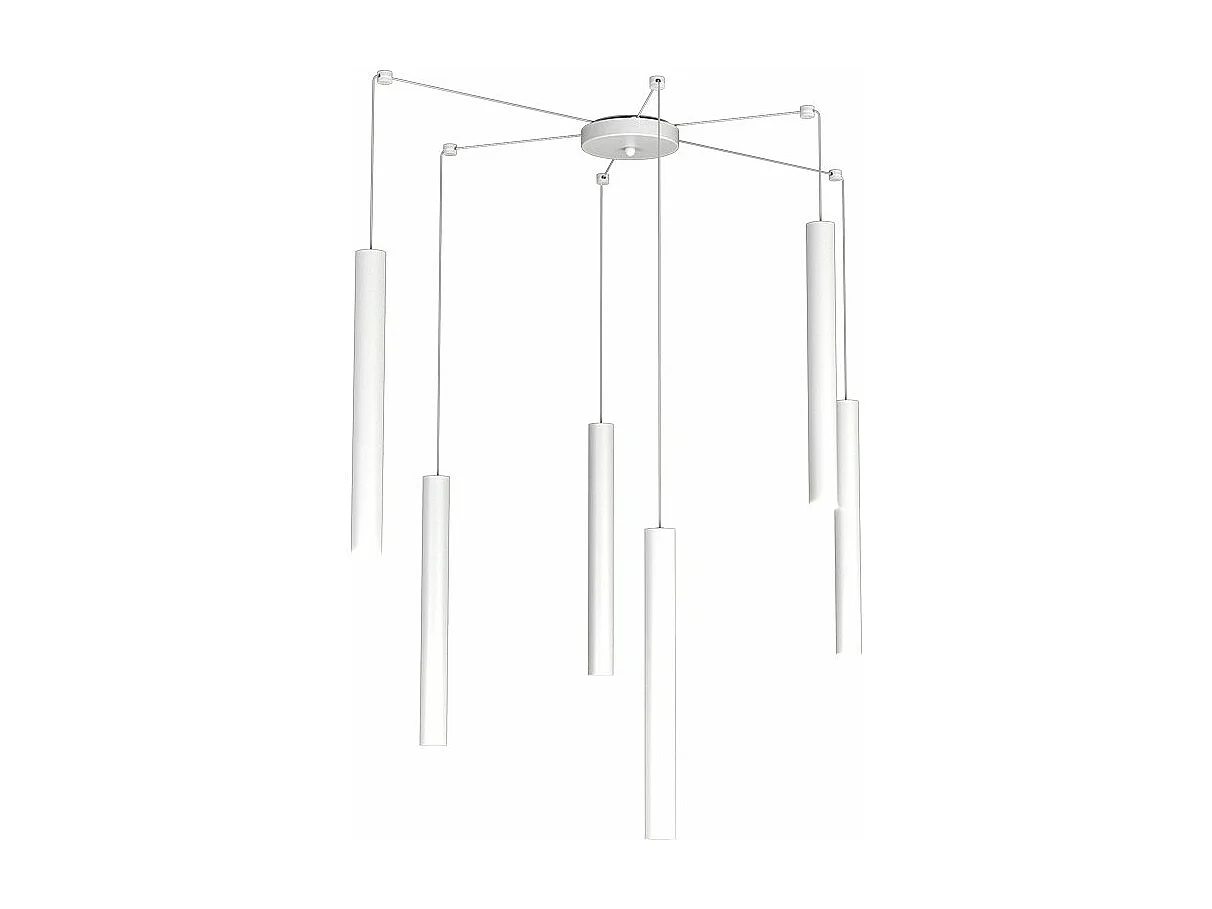 Round Tube Sospensione 6 Luci Bianco Cavo Cm.250 Con Base