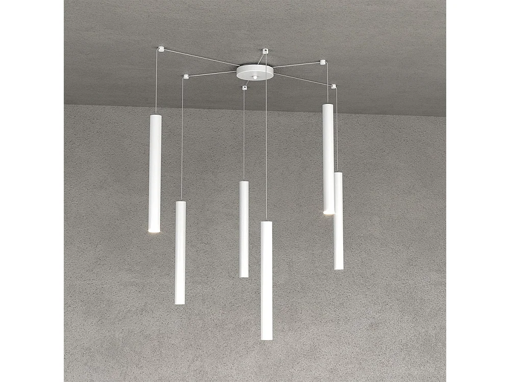 Round Tube Sospensione 6 Luci Bianco Cavo Cm.250 Con Base