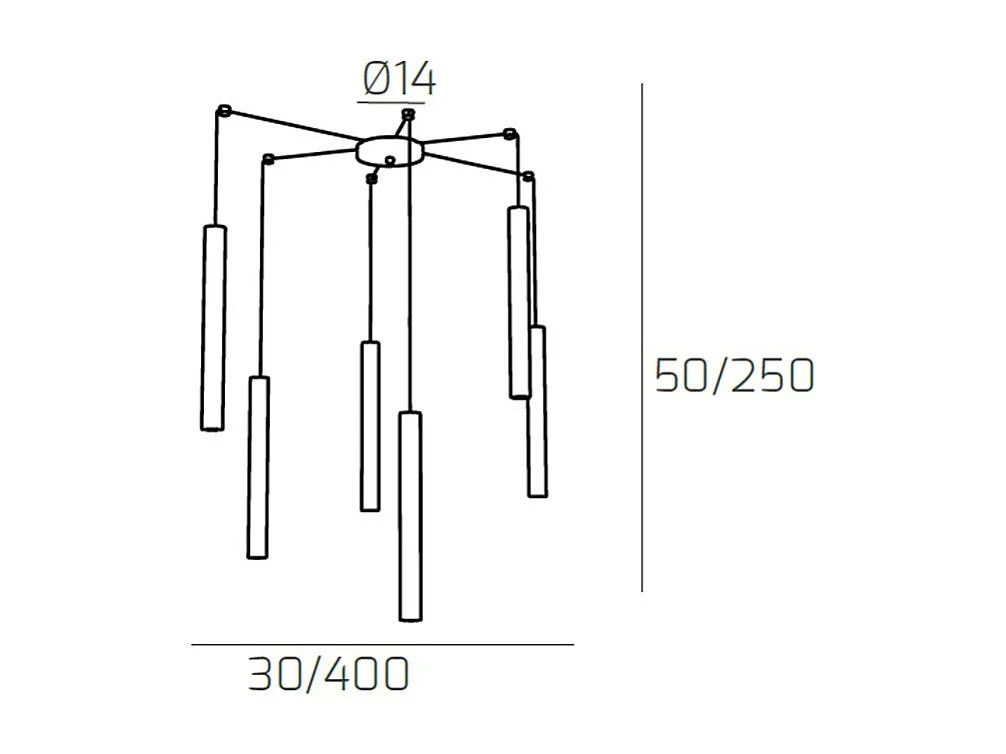 Round Tube Sospensione 6 Luci Bianco Cavo Cm.250 Con Base