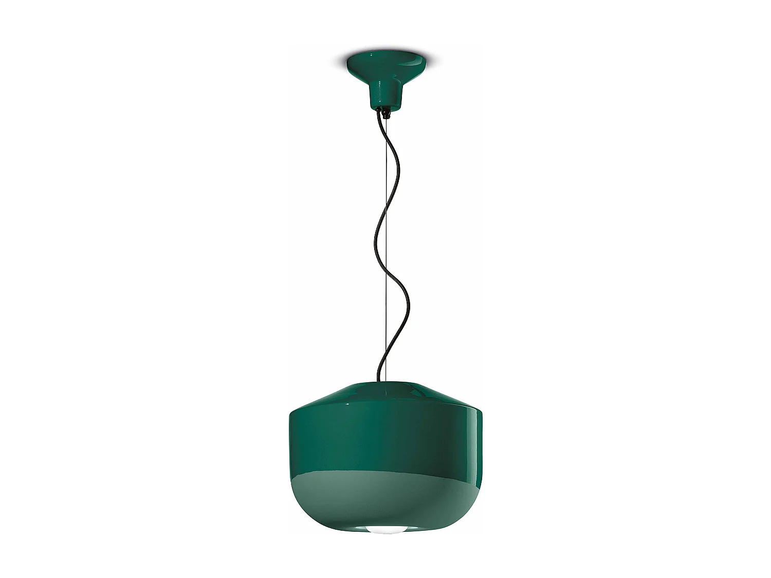 Sospensione Grande Vintage Decò Bellota Ceramica Verde Bottiglia 1 Luce E27