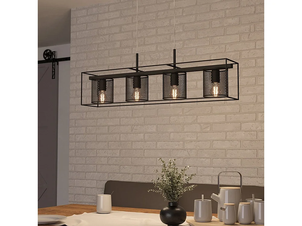 Lampadario Industrial Catterick 4 Luci Acciaio Nero