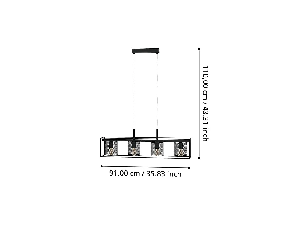 Lampadario Industrial Catterick 4 Luci Acciaio Nero