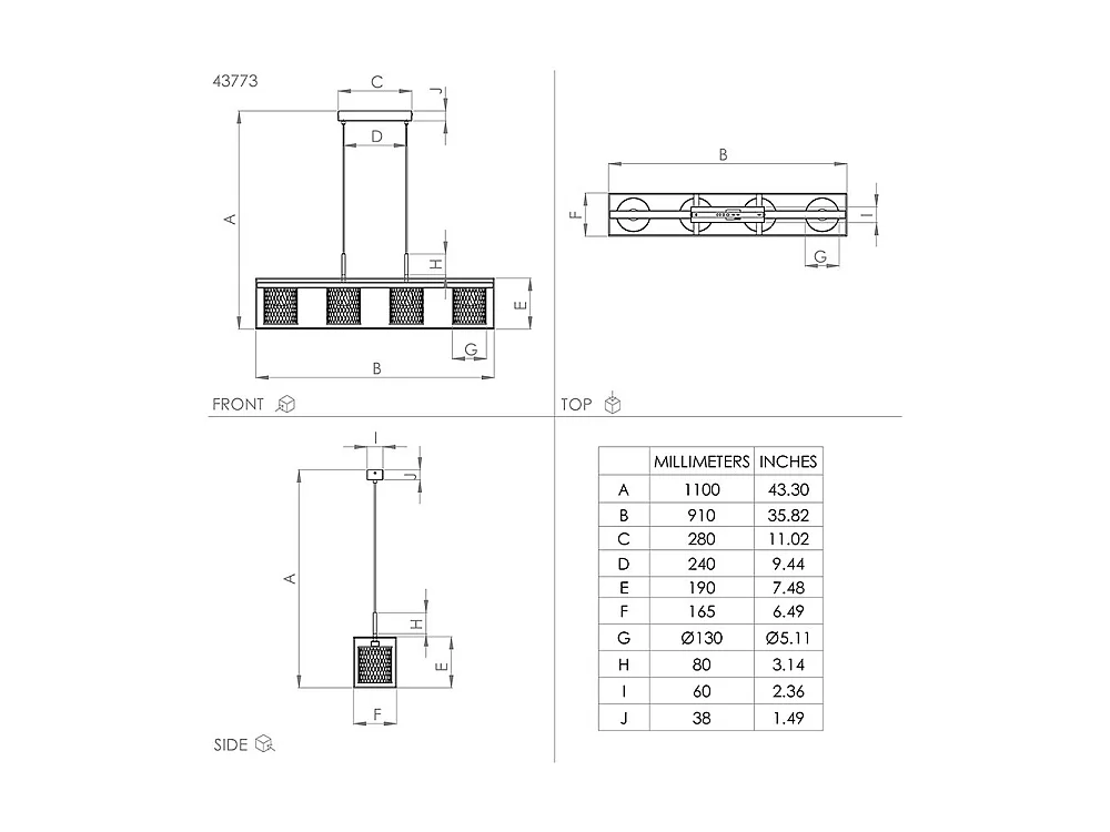 Lampadario Industrial Catterick 4 Luci Acciaio Nero