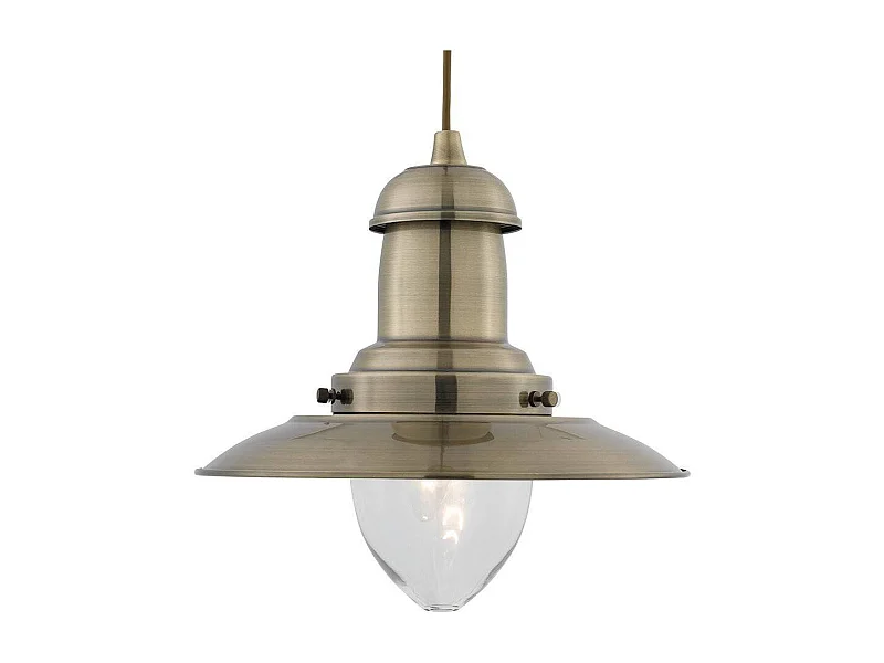 Searchlight Fisherman - Sospensione a soffitto a 1 luce a cupola in ottone antico, vetro trasparente medio, E27