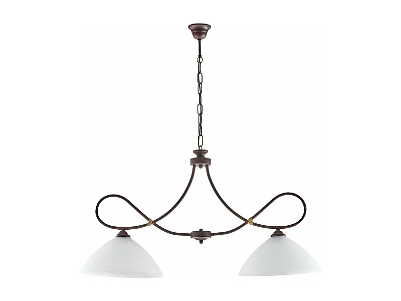 Lustre Dallas noir, effet rouille et or antique, verre albâtre d.13, 2 lumières parfait petits espaces