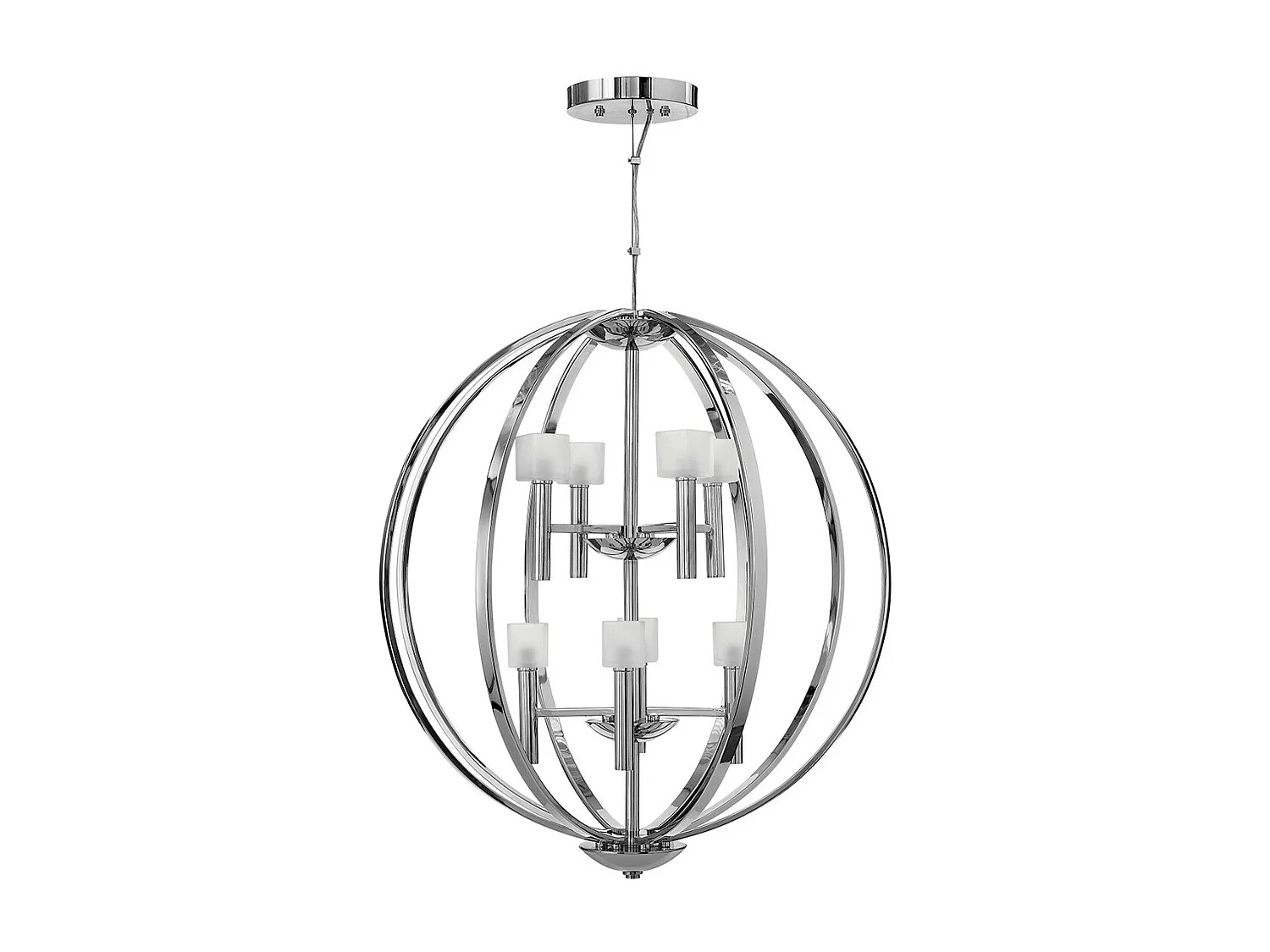 Lampadario Industrial Nordico Mondo Acciaio Cromo Lucido Vetro 8 Luci G9 3 Led