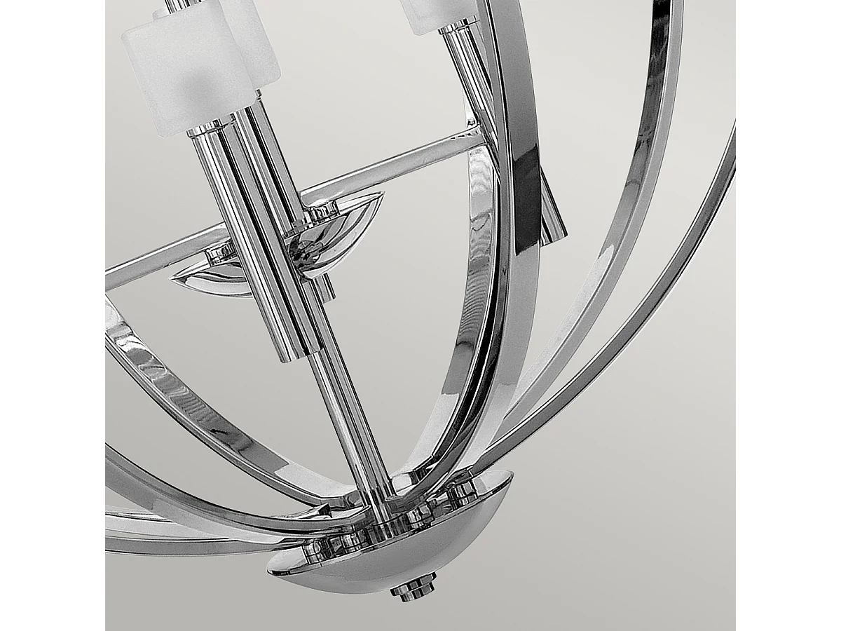 Lampadario Industrial Nordico Mondo Acciaio Cromo Lucido Vetro 8 Luci G9 3 Led