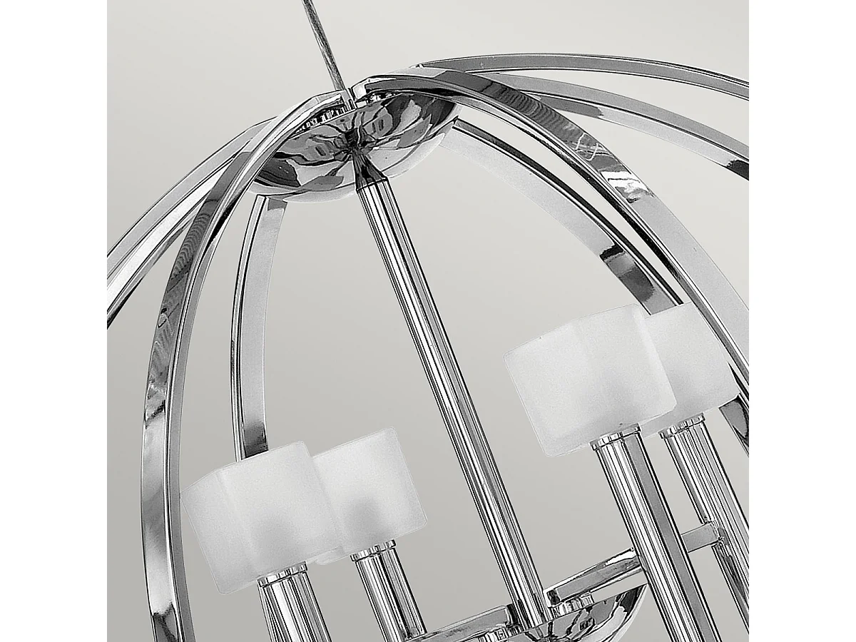 Lampadario Industrial Nordico Mondo Acciaio Cromo Lucido Vetro 8 Luci G9 3 Led