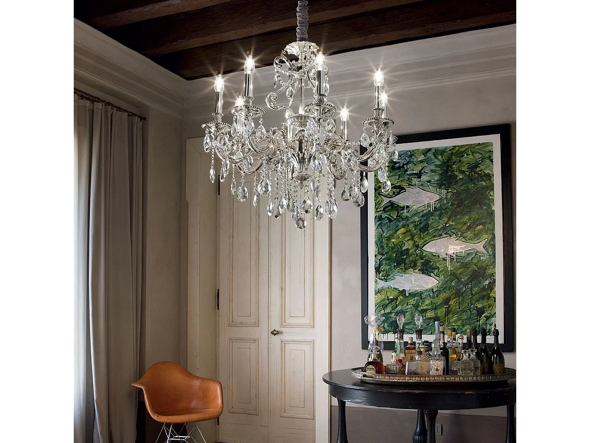 Ideal Lux Gioconda - Lampadario a 8 luci in cristallo finitura argento antico, attacco E14