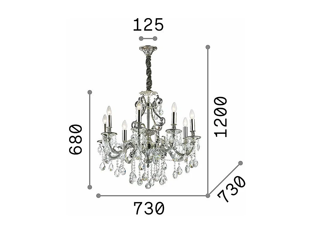 Ideal Lux Gioconda - Lampadario a 8 luci in cristallo finitura argento antico, attacco E14