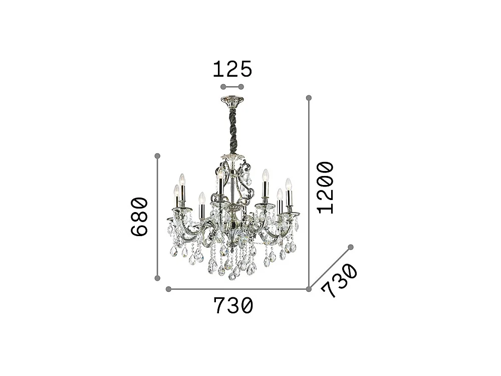 Ideal Lux Gioconda - Lampadario a 8 luci in cristallo finitura argento antico, attacco E14