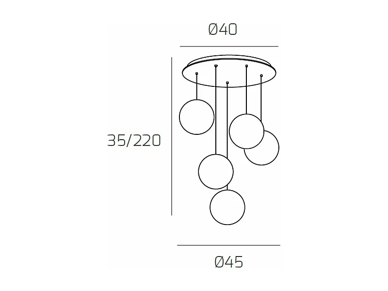 Sospensione Bianco 5 Luci Tonda Vetri Bianco Fog