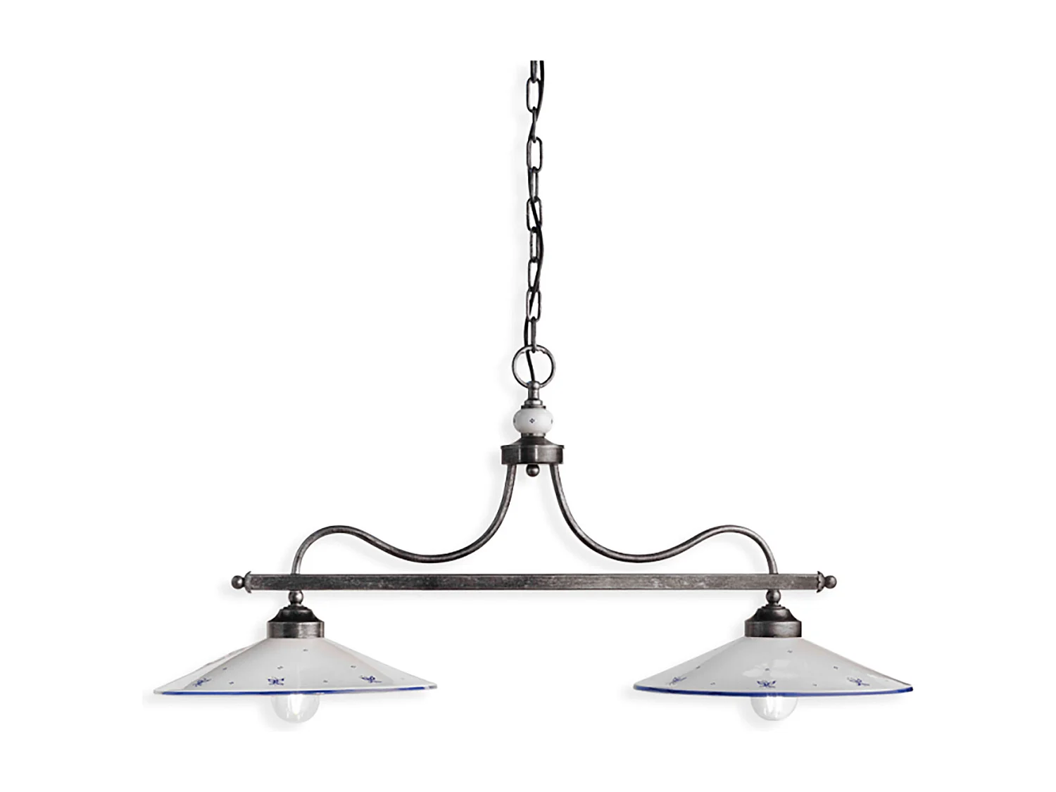 Lampadario Classico Asti Metallo E Ceramica Nero Sfumato Argento 2 Luci E27