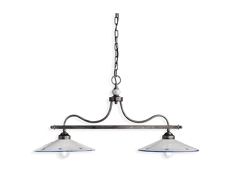 Lampadario Classico Asti Metallo E Ceramica Nero Sfumato Argento 2 Luci E27