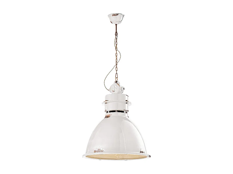 Lampadario Industrial Ferro E Ceramica Vintage Bianco 1 Luce E27 50Cm
