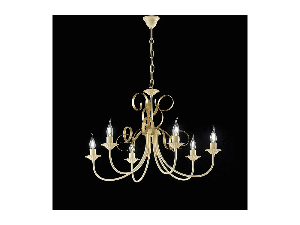 Lampadario Classico 6 Luci Ferro Battuto Avorio e Oro Serie Bandolo