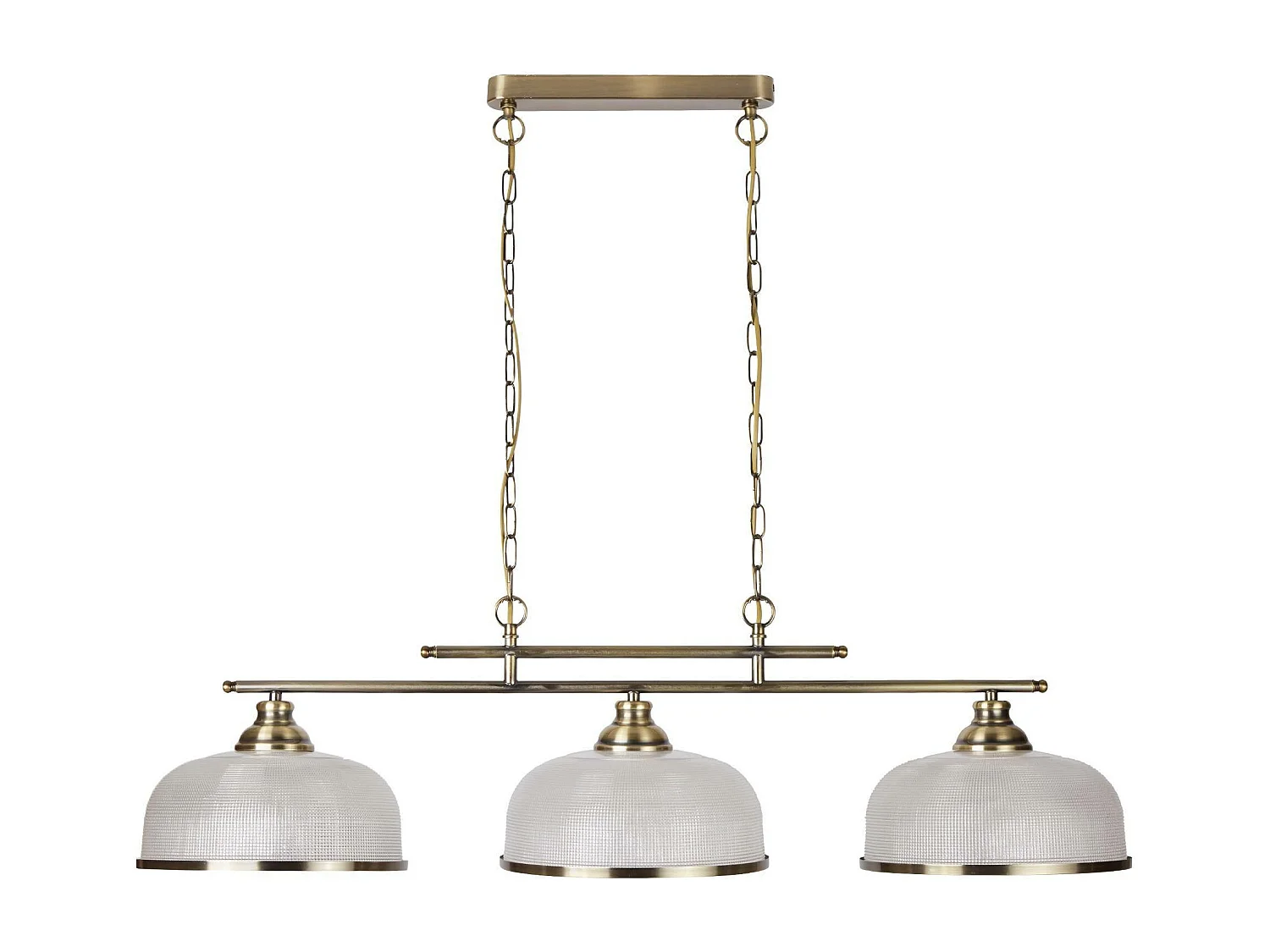 Searchlight Bistro - 3 luci a sospensione a soffitto, barra bianca, ottone antico con paralumi in vetro, attacco E27