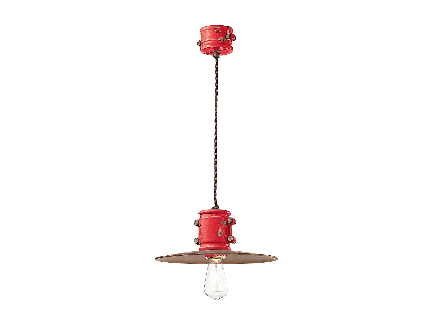 Lampadario Vintage Urban Ferro E Ceramica Rosso 1 Luce E27 40Cm