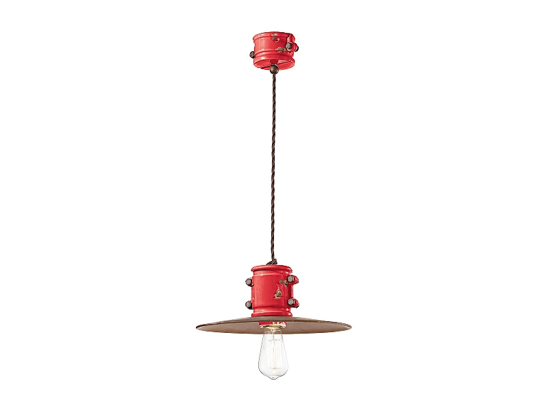 Lampadario Vintage Urban Ferro E Ceramica Rosso 1 Luce E27 40Cm