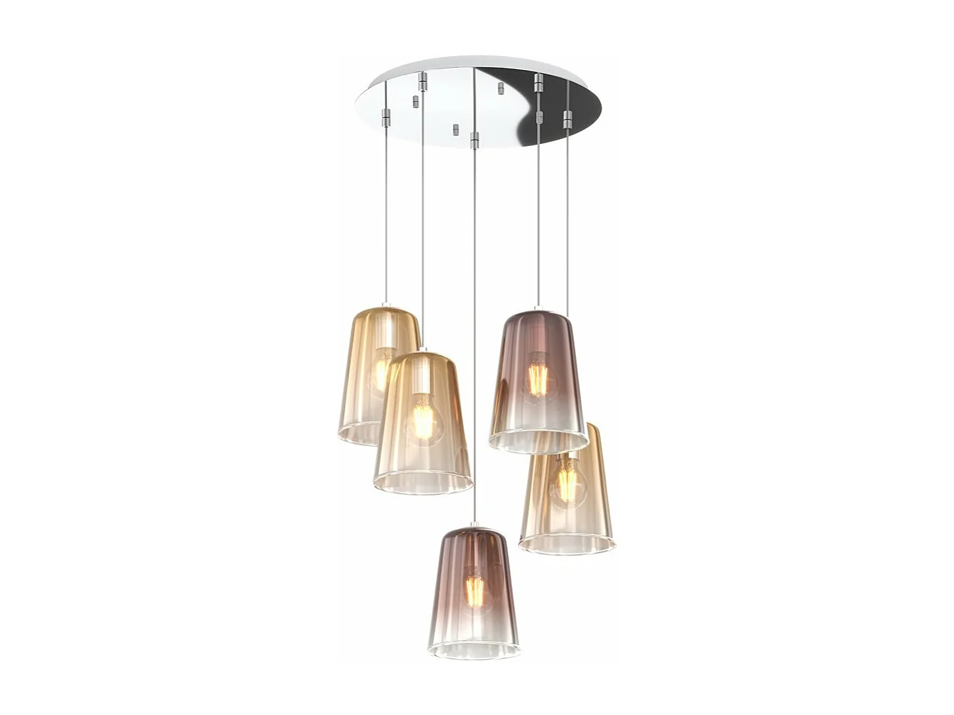 Sospensione Cromo Tonda 5 Luci (3 Am + 2 Ra)