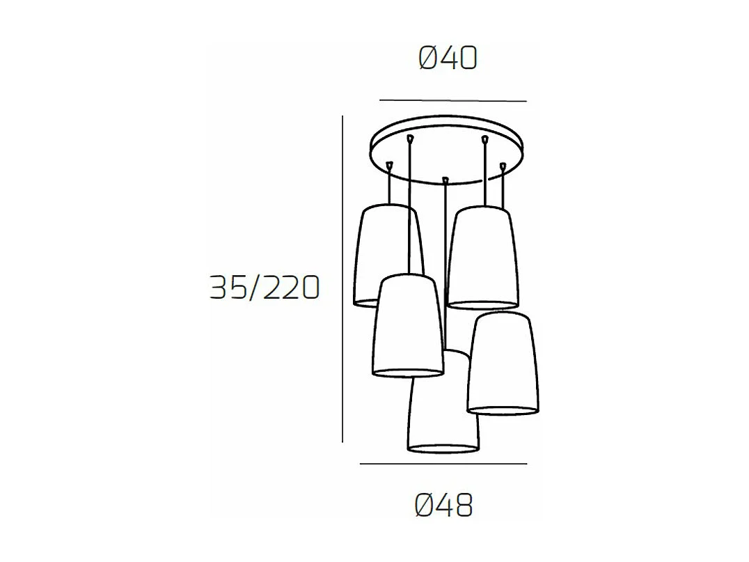 Sospensione Cromo Tonda 5 Luci (3 Am + 2 Ra)
