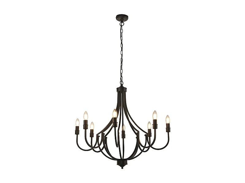 Searchlicht Lodge 8-flammige Pendelleuchte aus schwarzem Metall