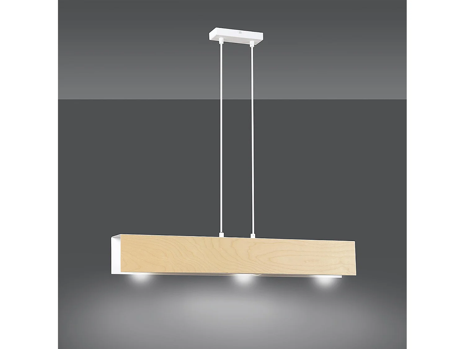 Lampadario 3 Luci Carlo In Acciaio Bianco Corpo Rettangolare E Legno Naturale