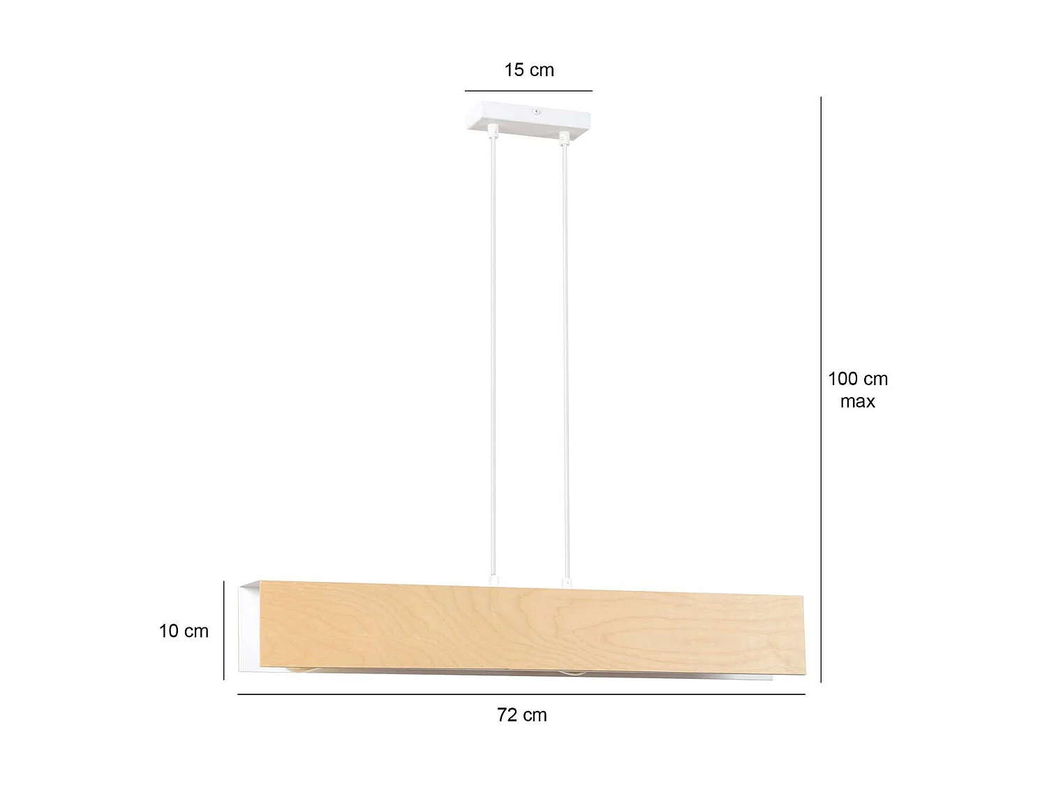 Lampadario 3 Luci Carlo In Acciaio Bianco Corpo Rettangolare E Legno Naturale