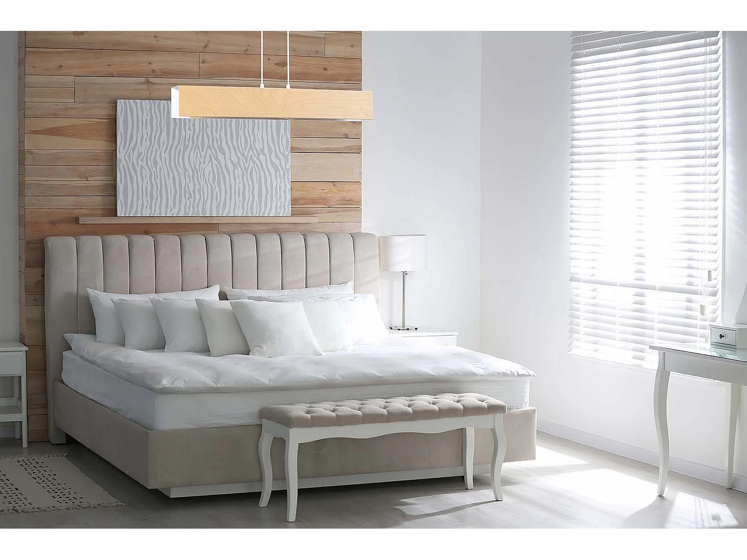 Lampadario 3 Luci Carlo In Acciaio Bianco Corpo Rettangolare E Legno Naturale