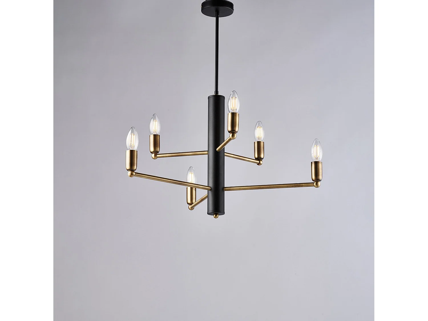 Isak – Pendelleuchte aus schwarz lackiertem Eisen mit gebürstetem, brüniertem Messing-Finish, 6 Lichter, H.66 – Ø53 – BL311-6-NR