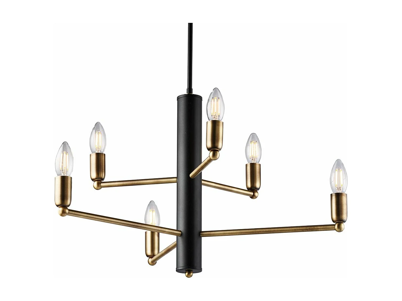 Isak – Pendelleuchte aus schwarz lackiertem Eisen mit gebürstetem, brüniertem Messing-Finish, 6 Lichter, H.66 – Ø53 – BL311-6-NR