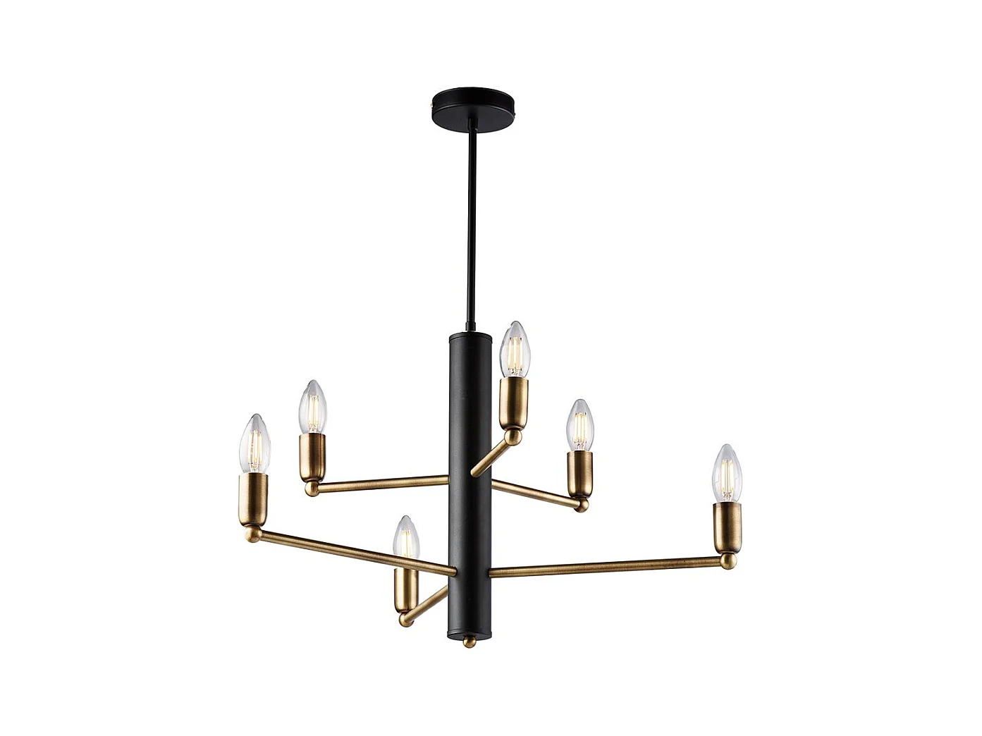 Isak Suspension en fer laqué noir finitions laiton bruni brossé 6 lumières H.66 d.53 BL311-6-NR