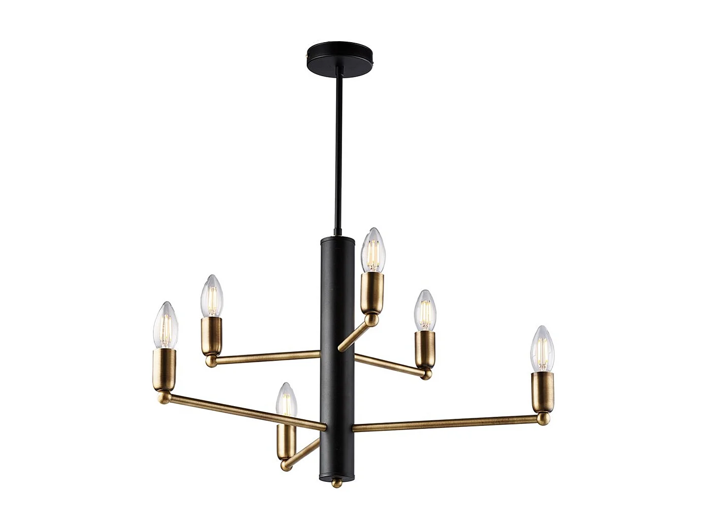 Isak Suspension en fer laqué noir finitions laiton bruni brossé 6 lumières H.66 d.53 BL311-6-NR