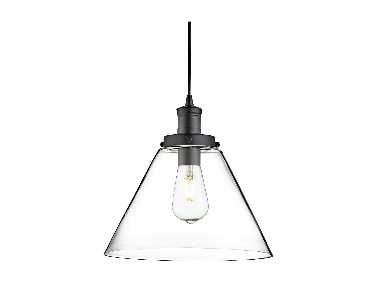 Searchlight Pyramid - Sospensione a soffitto a 1 luce a cupola nero opaco con paralume in vetro trasparente, attacco E27