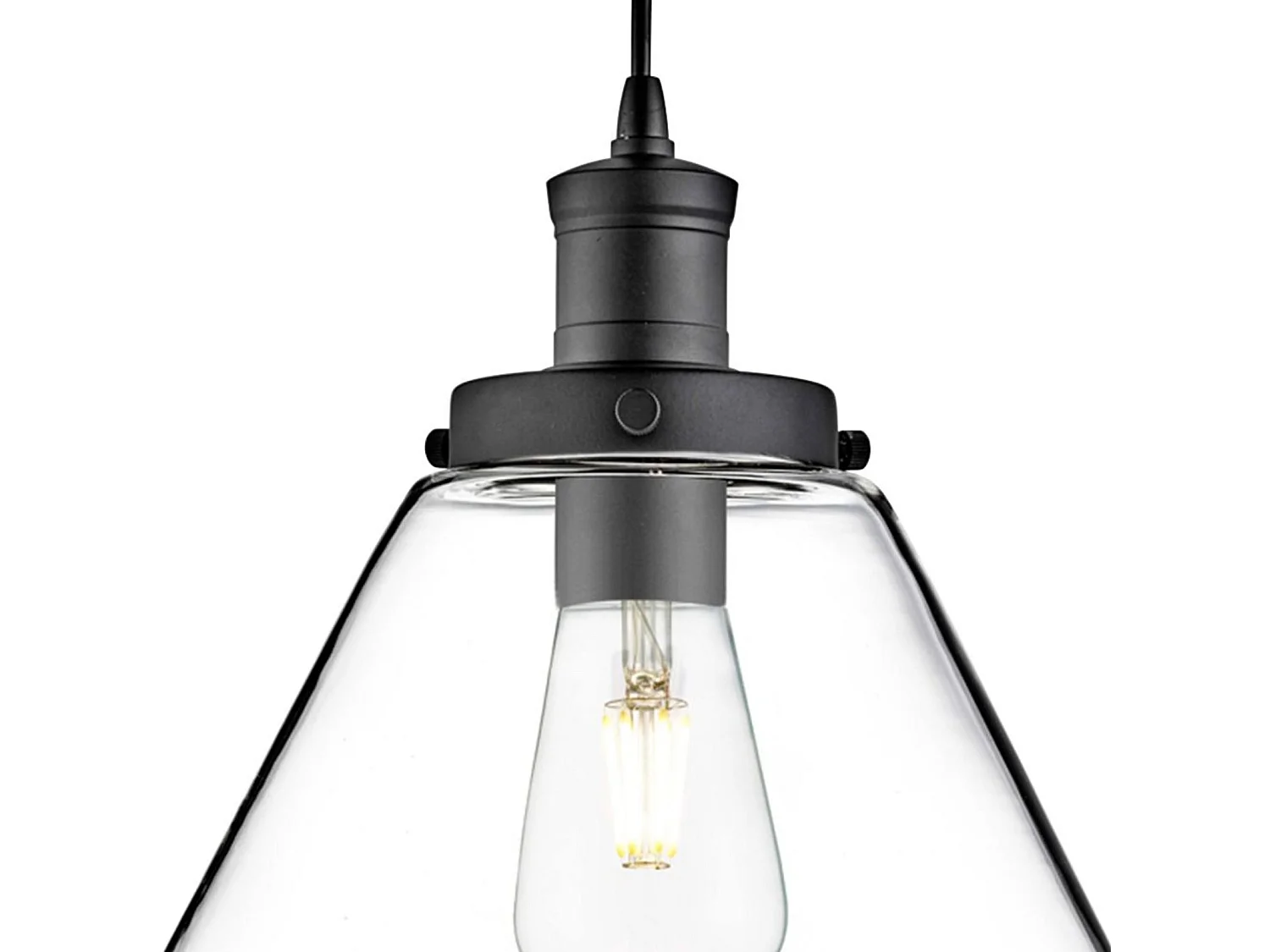 Searchlight Pyramid - Sospensione a soffitto a 1 luce a cupola nero opaco con paralume in vetro trasparente, attacco E27