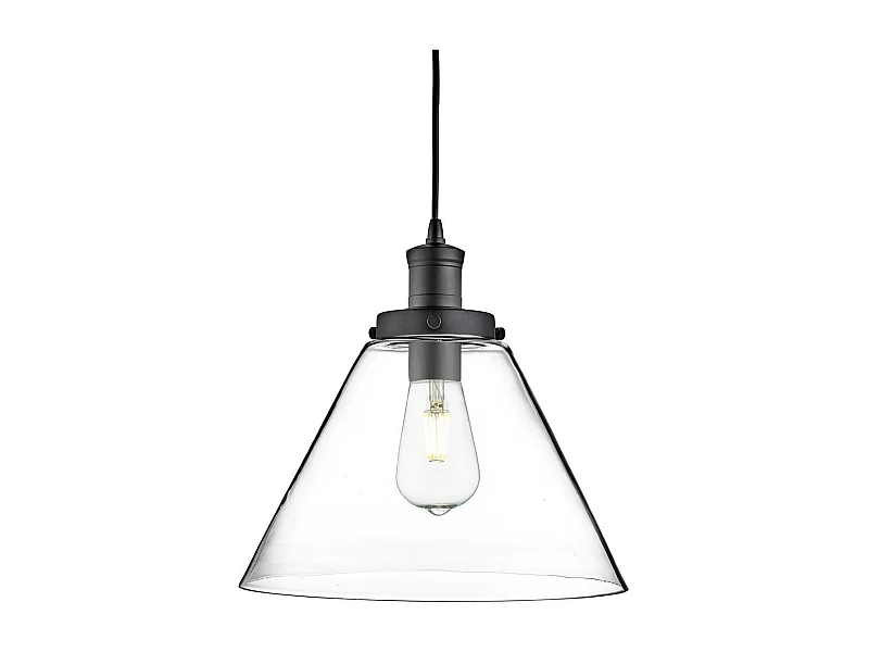 Searchlicht Pyramid - 1 licht Dome Deckenanhänger Matt Schwarz mit Klarglasschirm, E27