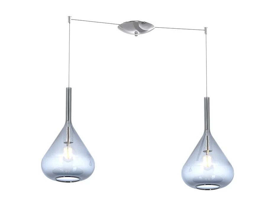 Sospensione Cromo 2 Luci Spostabile Vetri Blu