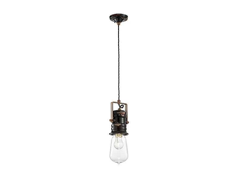 Lampadario Industrial Urban Ferro E Ceramica Vintage Nero 1 Luce E27 37Cm