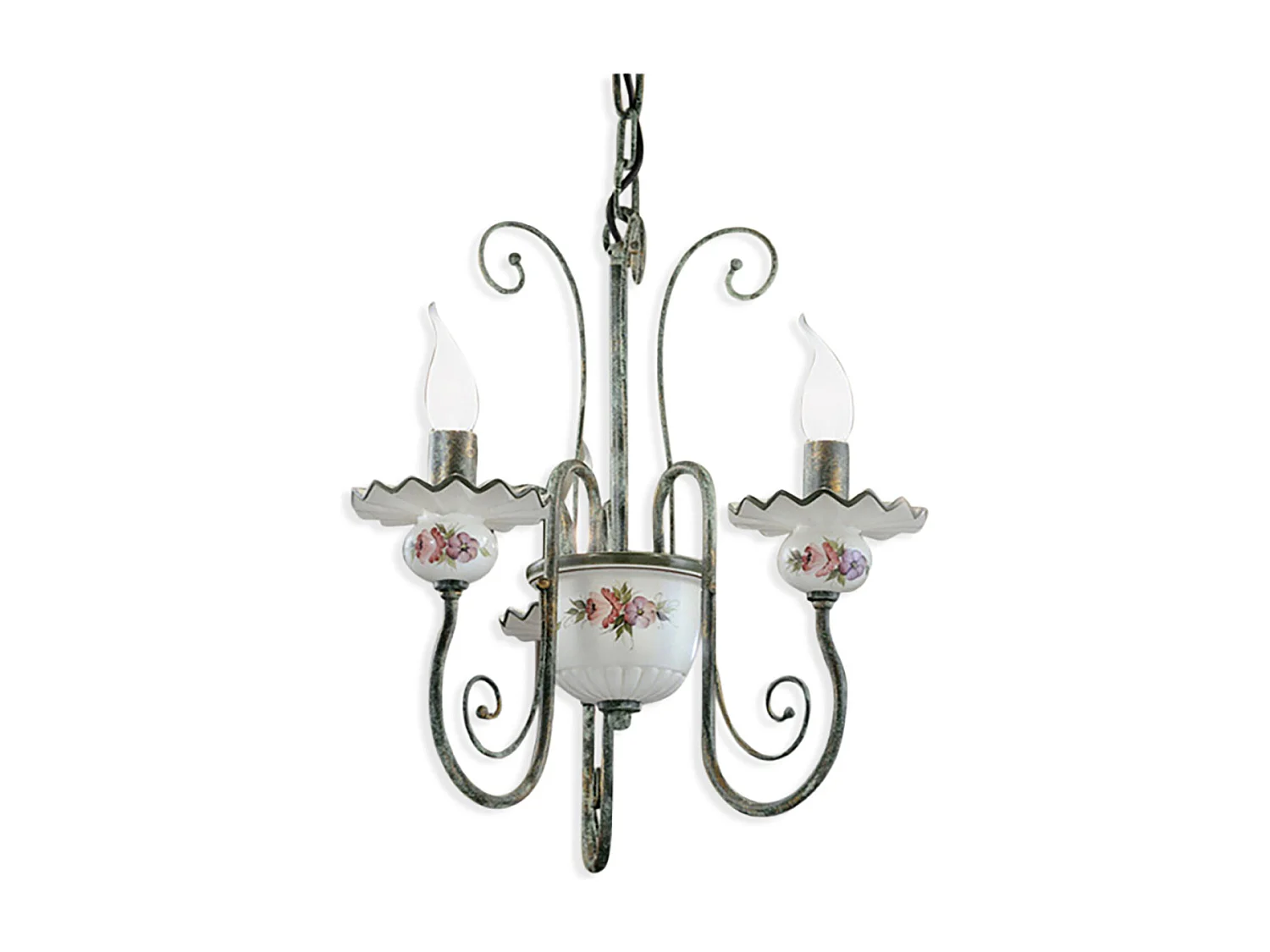 Lampadario Classico Sanremo Metallo E Ceramica Verde Sfumato Oro 3 Luci E14