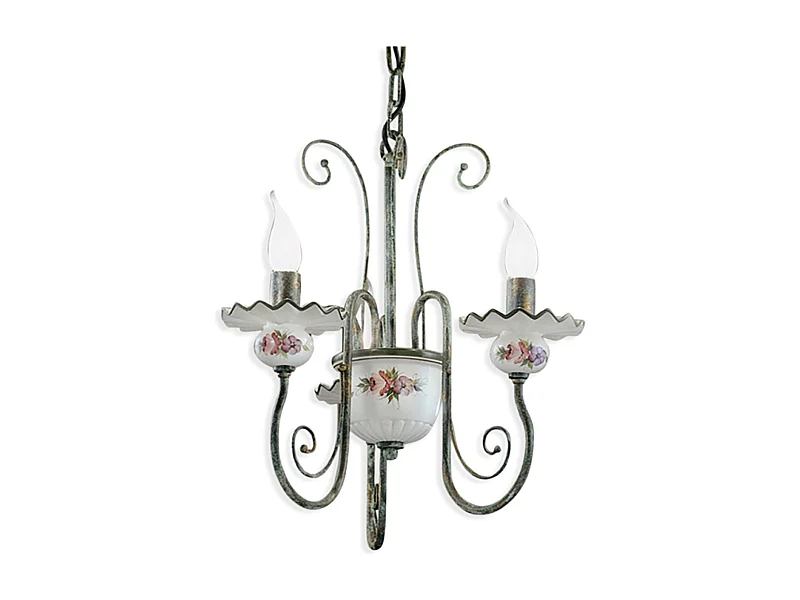 Lampadario Classico Sanremo Metallo E Ceramica Verde Sfumato Oro 3 Luci E14