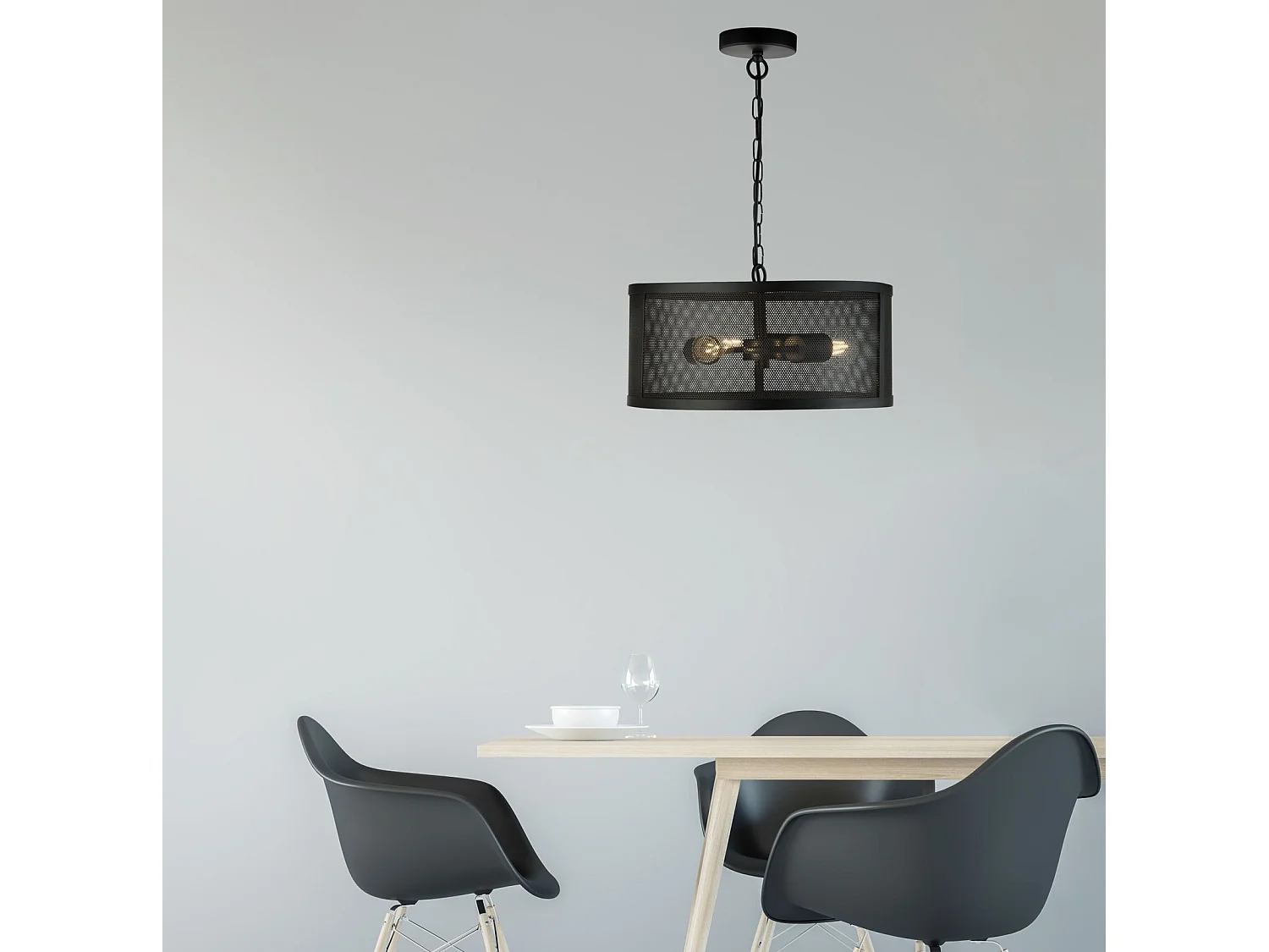 Searchlicht Fishnet - 3 leichte zylindrische Anhänger Mesh Matt Black, E27