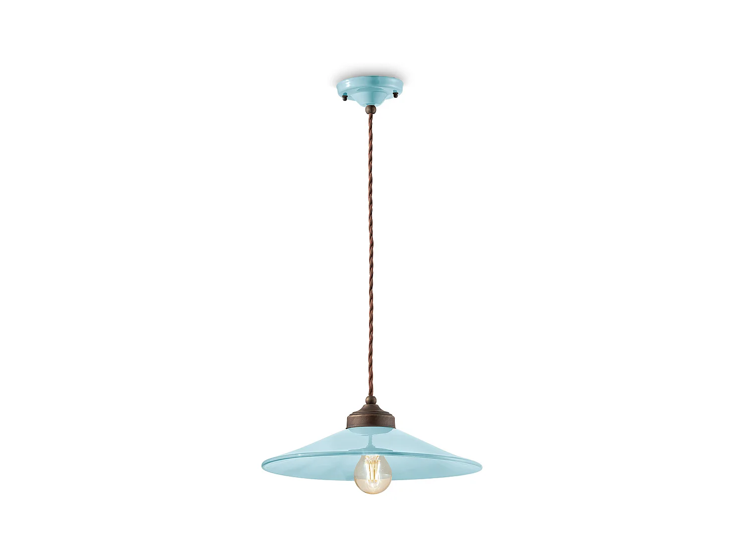 Lampadario Vintage Colors Ferro E Ceramica Azzurro 1 Luce E27 35Cm
