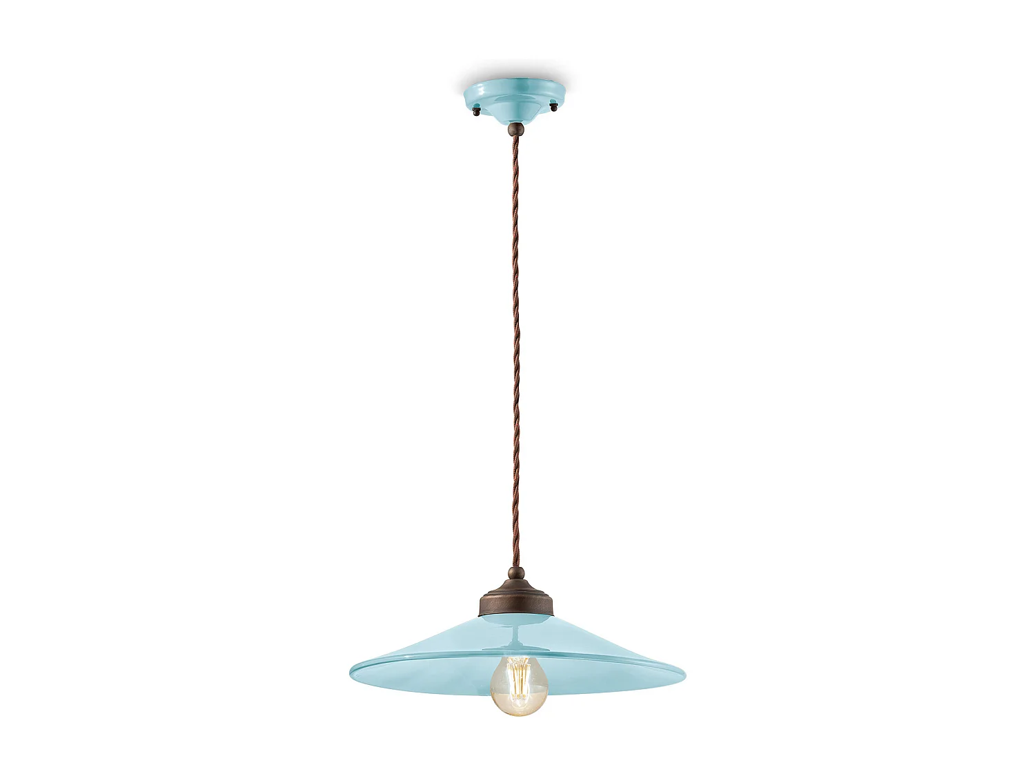 Lampadario Vintage Colors Ferro E Ceramica Azzurro 1 Luce E27 35Cm