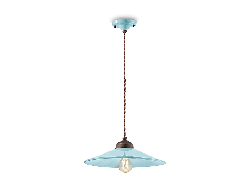 Lampadario Vintage Colors Ferro E Ceramica Azzurro 1 Luce E27 35Cm