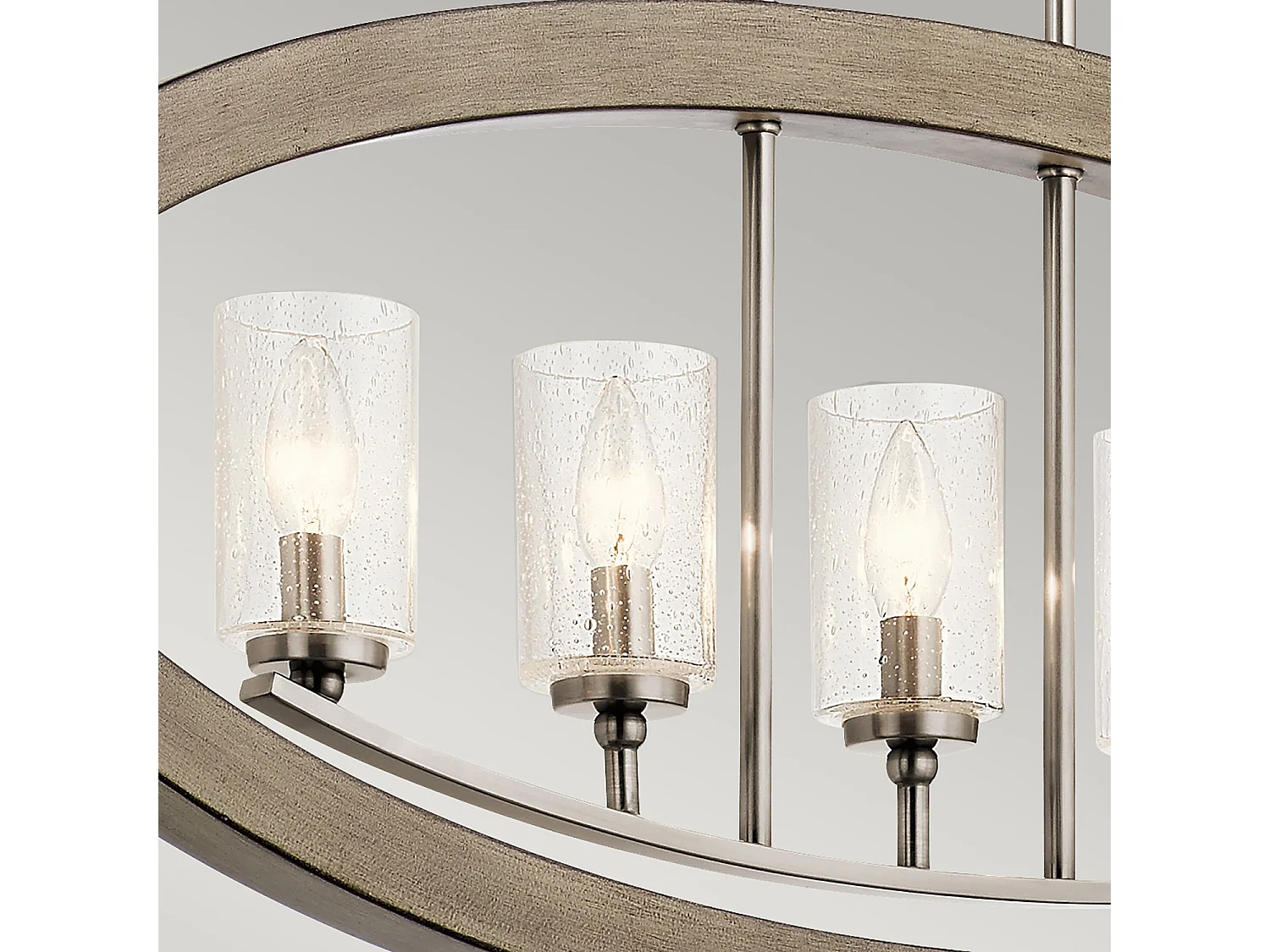 Lampadario Industrial Nordico Grand Bank Acciaio Grigio Antico Vetro 5 Luci E14