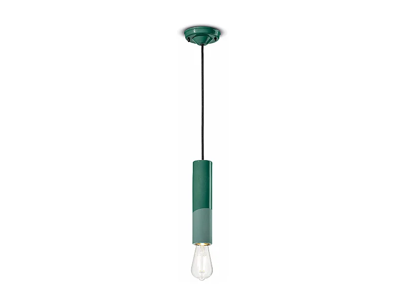 Sospensione Piccola Vintage Decò Pi Ceramica Verde Bottiglia 1 Luce E27